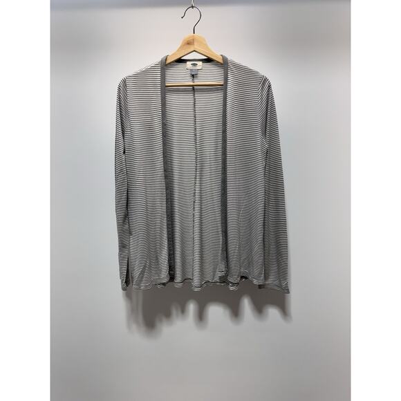 Old Navy Cardigan Jersey Sweater Grey White Long Sleeve Women’s Size Medium - Picture 1 of 9